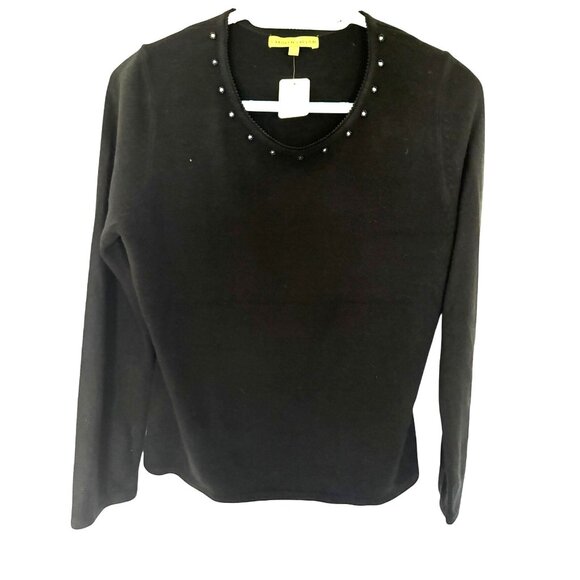 Carolyn Taylor Black Beaded Neckline Sweater Womens Size Small - Picture 1 of 6